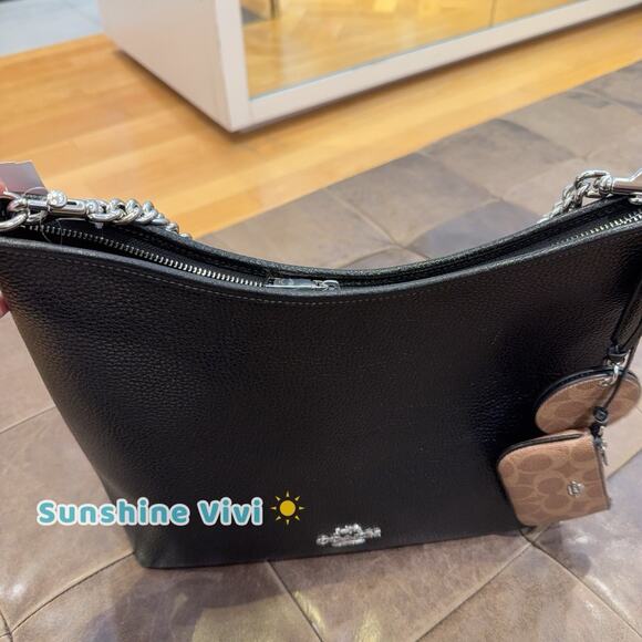 NWT Coach Laurel Large Shoulder Bag With Mirror Charm And Pouch CBI93 Black Tan - Picture 3 of 10